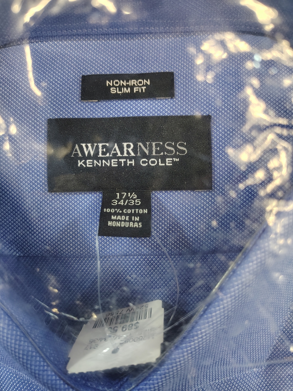 Kenneth Cole AWEARNESS Slim Fit Light Blue Non-Iron Cotton Dress Shirt